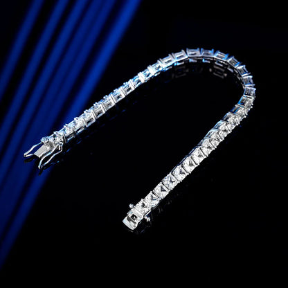 YLMyself Bracelet 925 Silver 4x4mm Square Cubic Zirconia Pave Full Chain 15-21CM Unisex Jewelry Gift For Men Women