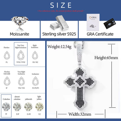 New Personalized Iced Out Moissanite Cross Pendant Necklace 925 Sterling Silver Religious Charm Hip Hop Jewelry Plated 18K Gold