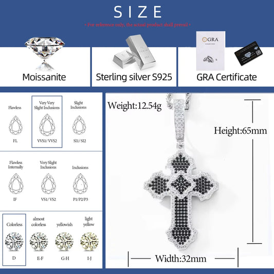 New Personalized Iced Out Moissanite Cross Pendant Necklace 925 Sterling Silver Religious Charm Hip Hop Jewelry Plated 18K Gold