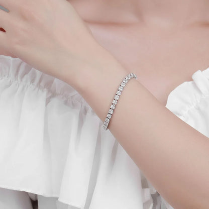 YLMyself Bracelet 925 Silver 4x4mm Square Cubic Zirconia Pave Full Chain 15-21CM Unisex Jewelry Gift For Men Women