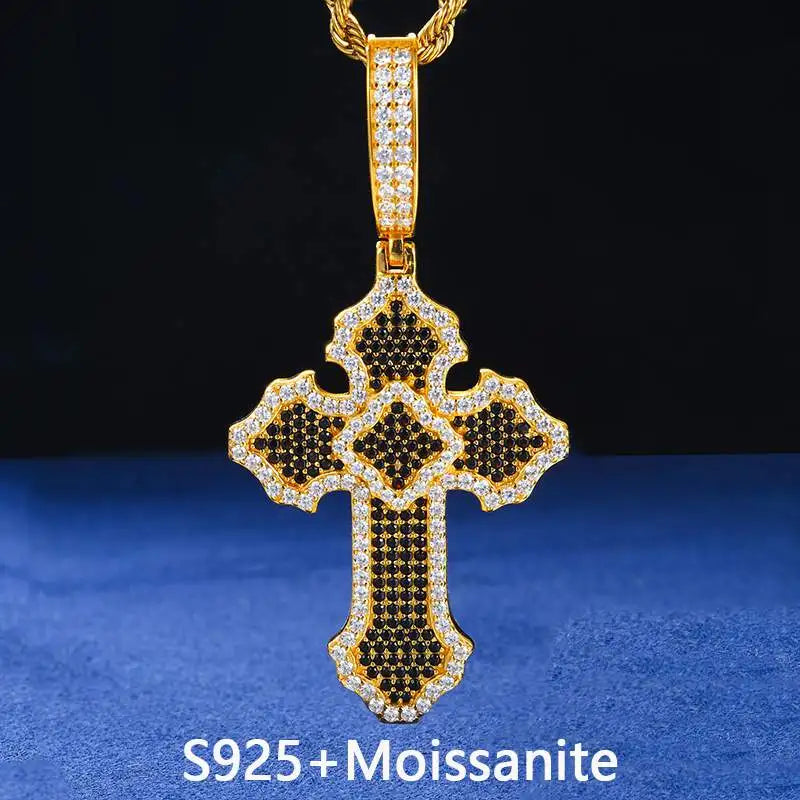 New Personalized Iced Out Moissanite Cross Pendant Necklace 925 Sterling Silver Religious Charm Hip Hop Jewelry Plated 18K Gold
