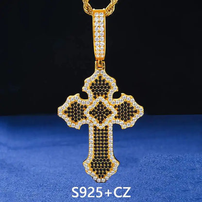 New Personalized Iced Out Moissanite Cross Pendant Necklace 925 Sterling Silver Religious Charm Hip Hop Jewelry Plated 18K Gold