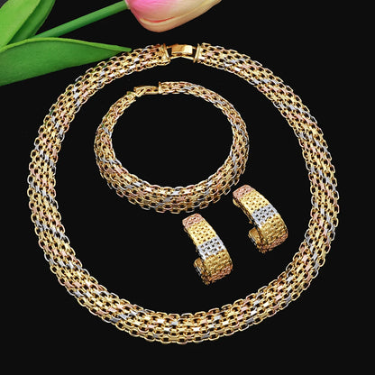 Simple Elegant Gold Color Women Jewelry Sets Necklace Earrings Bracelet Set Fashion Set Dubai Wedding Banquet Party Gifts