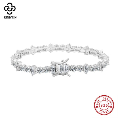 Rinntin 14K Gold Plated Hip Hop AAAAA Cubic Zirconia Tennis Bracelet 925 Sterling Silver 2025 Sparkling Crystal Jewelry SB208