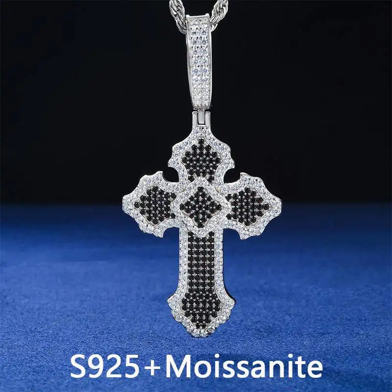 New Personalized Iced Out Moissanite Cross Pendant Necklace 925 Sterling Silver Religious Charm Hip Hop Jewelry Plated 18K Gold
