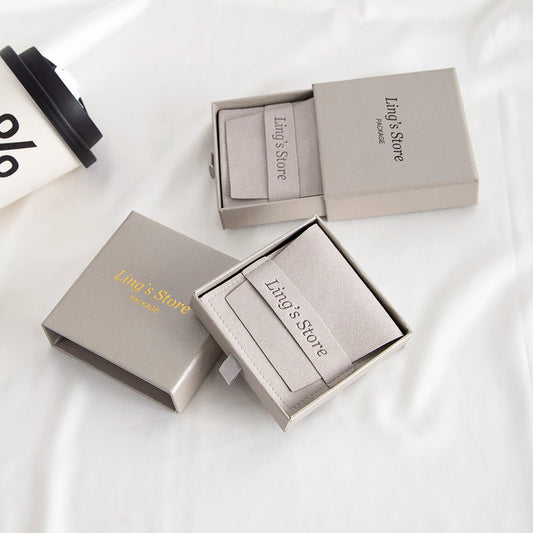 24Sets Personalized Custom Logo Jewelry Gift Box with High Quailty Microfiber Velvet Envelope Bag Rings Earrings Organizer Pouch