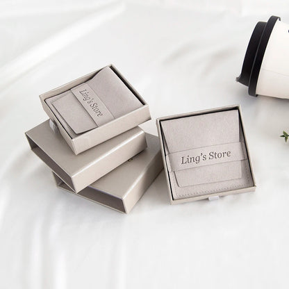 24Sets Personalized Custom Logo Jewelry Gift Box with High Quailty Microfiber Velvet Envelope Bag Rings Earrings Organizer Pouch